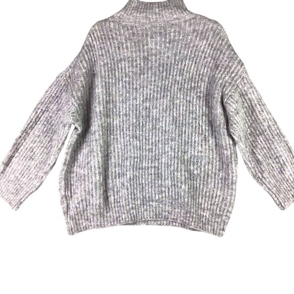 FRNCH Womens M/L Grey Neola Oversized Mock Neck Ribbed Balloon Sleeve Sweater - Picture 8 of 10